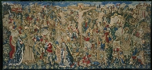 Tapestry with scenes from the Passion of Christ: Christ Carrying the Cross, the Crucifixion and the Resurrection