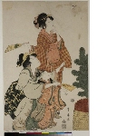 Estampe de Nouvel An: Deux femmes jouant au jeu de volant (hanetsuki)
