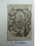 Souvenir de décès - Image représentant un médaillon (Vierge à l'enfant) tenu par des anges. En bas, des moines