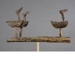 Wooden birds on pole: sacred pole (sotdae 솟대) found at a village entrance, by Bum-Hyung Lee
